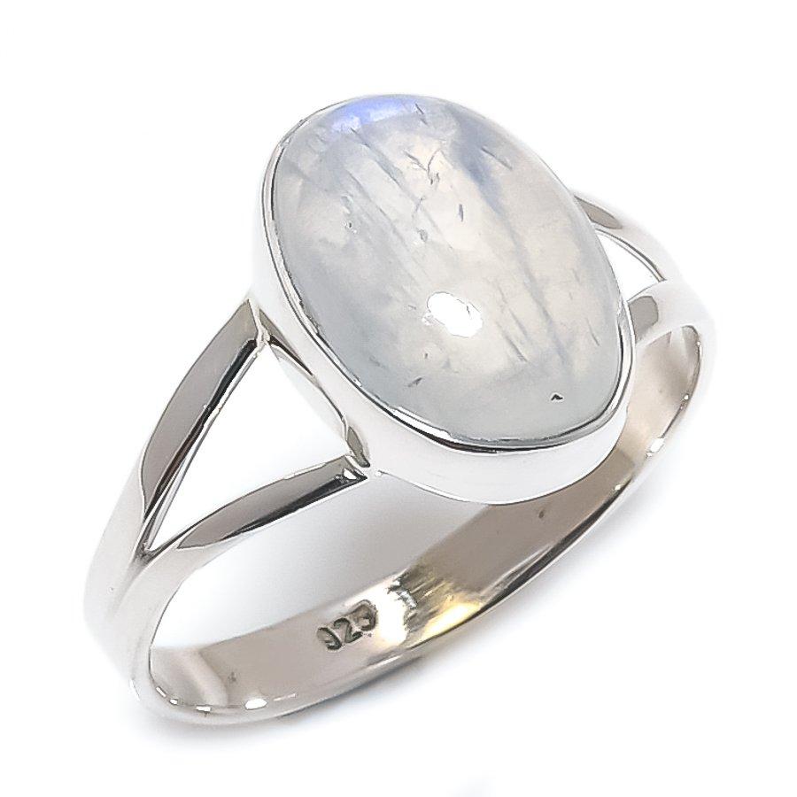 Natural Rainbow Moonstone Gemstone 925 Solid Silver Jewelry Ring Size 10 u9F28