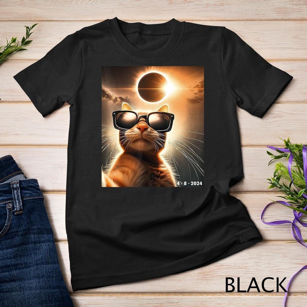 

cat taking a selfie with solar 2024 eclipse wearing Glasses Unisex T-shirt 3XL