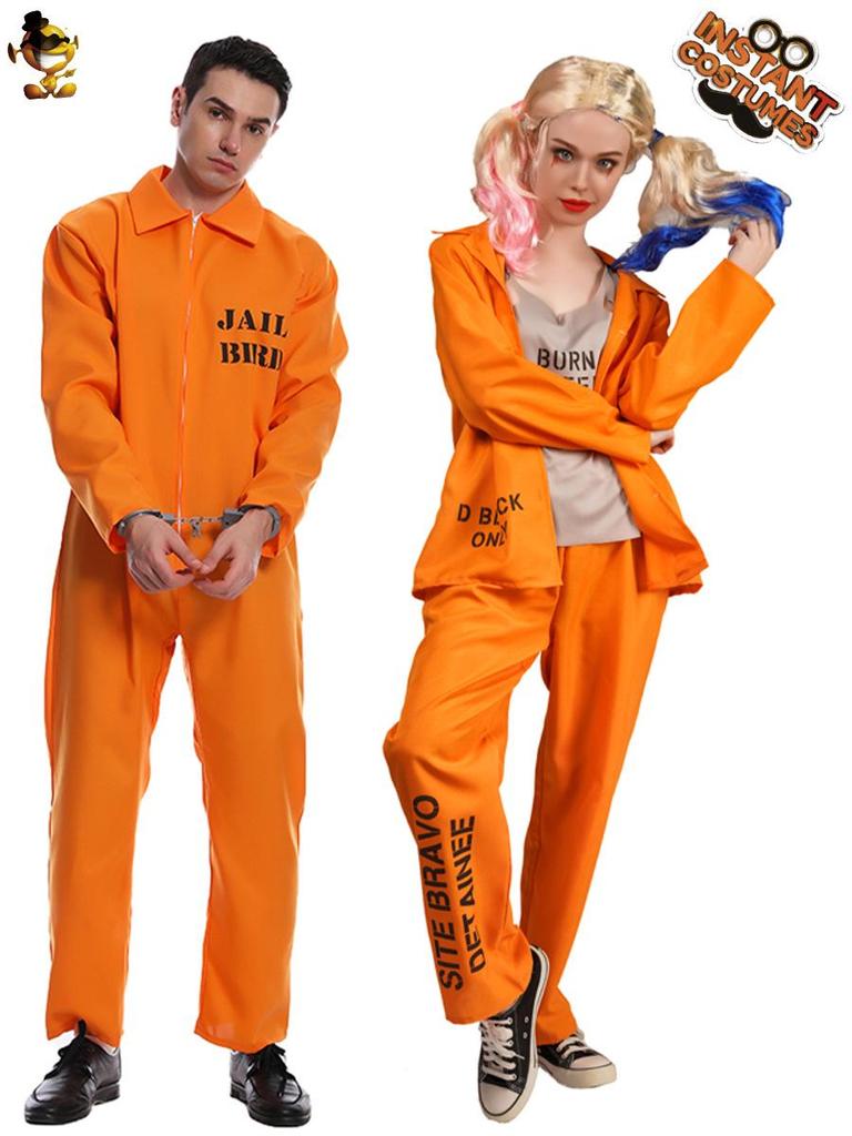 Halloween Orange Prisoner Couple Costume Jumpsuit Set