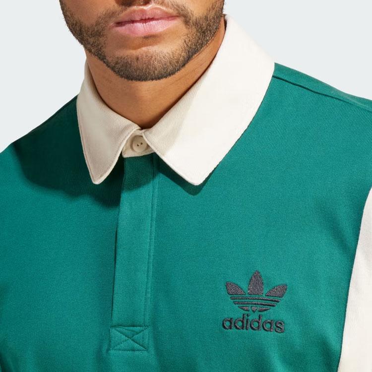 Adidas Originals Three-Stripes Colorblock Rugby Polo Shirt Long Sleeve Men Tops Green IU0210