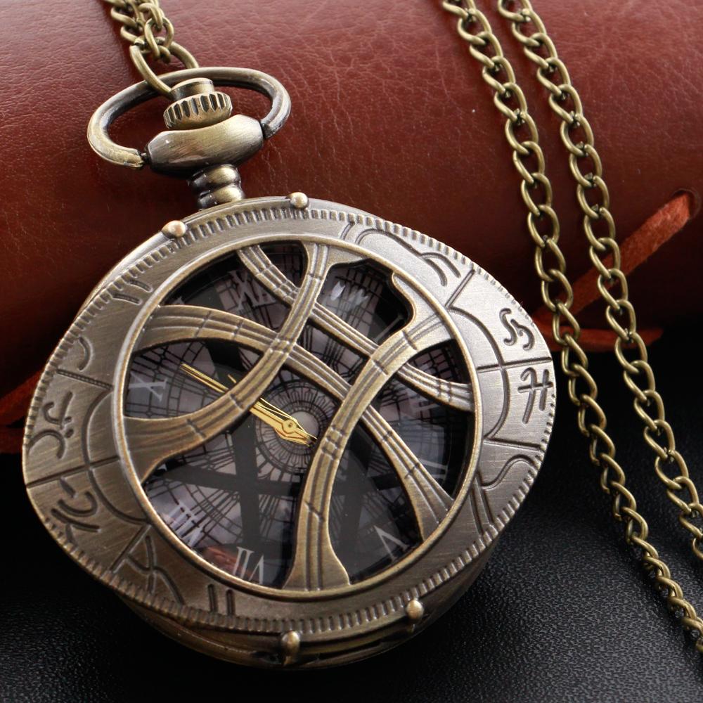10pcs/lot Wholesale Vintage Bronze Eye Round Case Shape Quartz Pocket Watch Jewelry Pendant Necklace Chain Gifts for Men Women