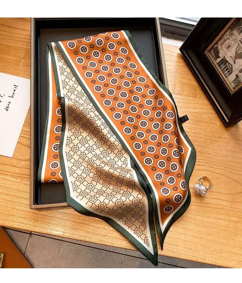 Design Print Skinny Scarf Plaid Horse Hairband Scarves Women Narrow Silk Scarfs Bag Ribbons Luxury Wrist Towel Foulard