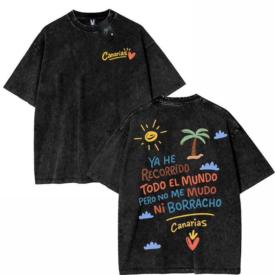 Bad Bunny Debi Tirar Mas Fotos DTMF Canarias Oversized T shirt Washed Vintage Cotton Hiphop Streetwear BB S