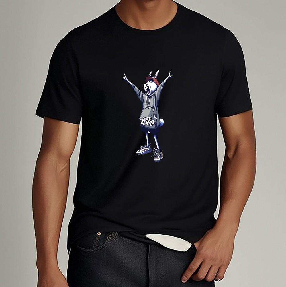 Cool Cartoon Bunny T-Shirt Urban Hip-Hop Rabbit Graphic Tee Trendy Unisex Shirt Unisex T-Shirt XXL