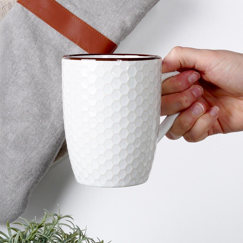 4x White Mugs for Drinking Coffee Tea Herbs Mug Set Gift Mug