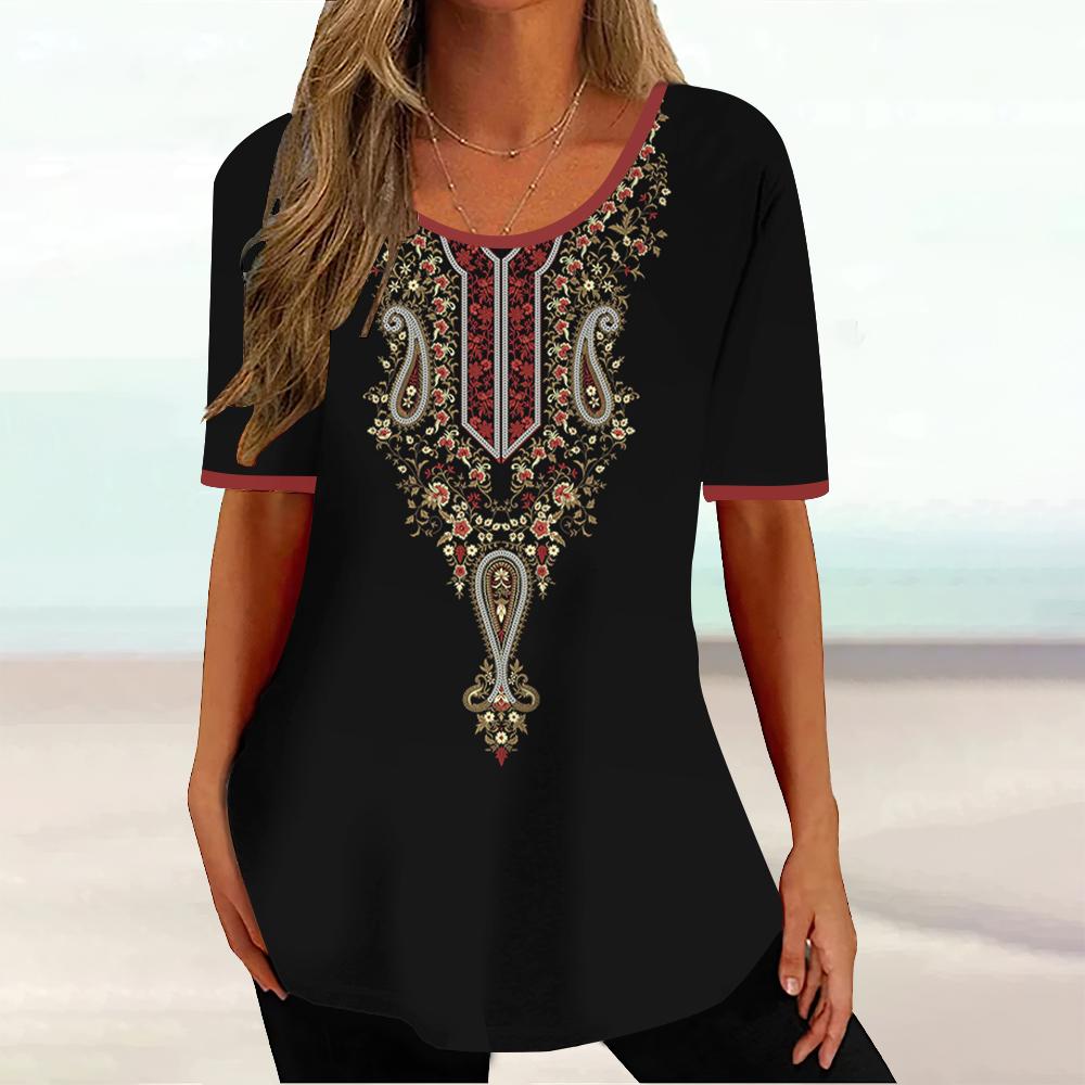 Africké etnické dámské tričko Tribal Tribal Krátký rukáv Dámský Klasický svetr Léto s výstřihem do O Volné Streetwear Denní oblečení