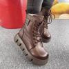 Snow Boots Women Vintage Round Toe Warm Plush Lace Up Platform Solf Anti Slip Thick BottomShort Boot