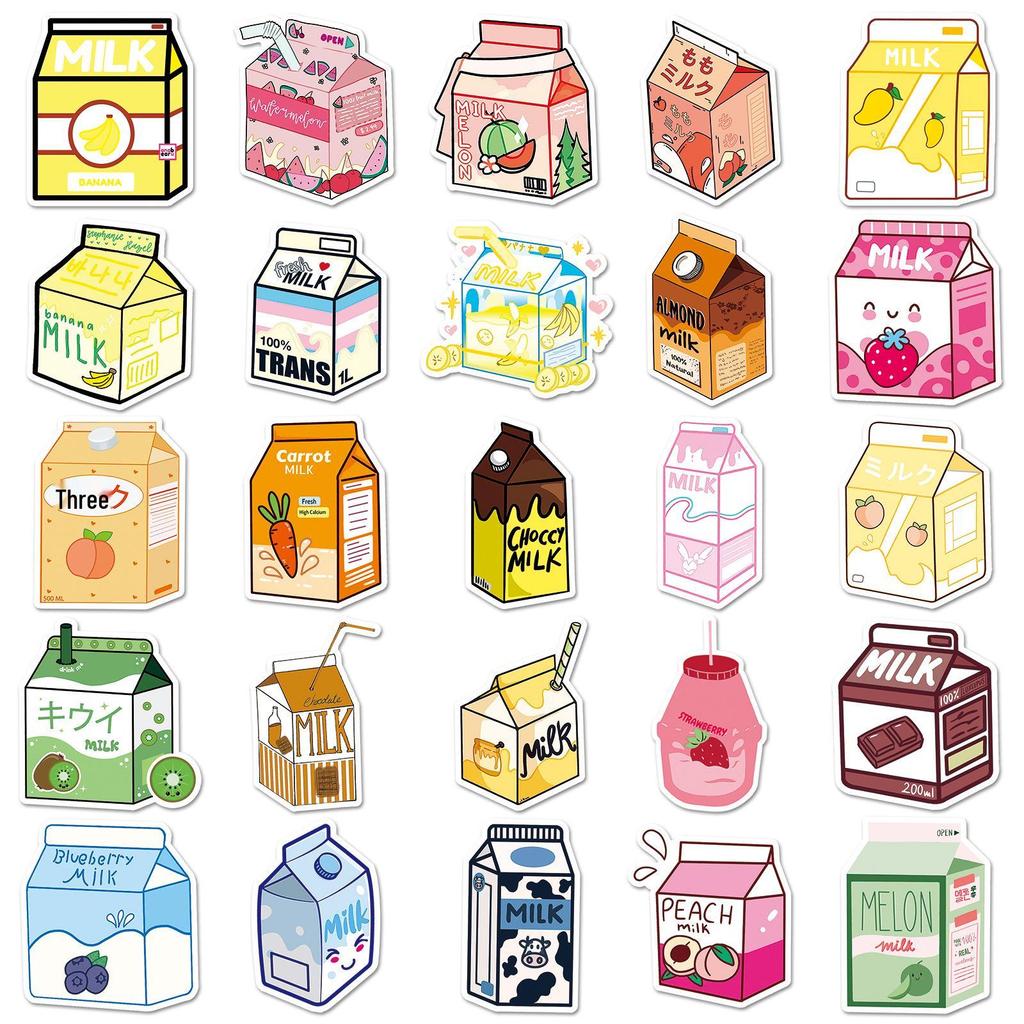 50 Sheets Milk Beverage Stickers: Cute INS Style for DIY Journal & Refrigerator Decoration