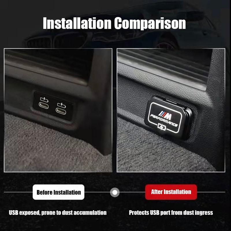 SNLL4 Alloy Car Rear Seat USB Charging Port Protective Dustproof Cover Sticker For BMW 1 2 3 4 5 6GT X1 X2 X3 X4 X5 X7 iX3 2020-2025