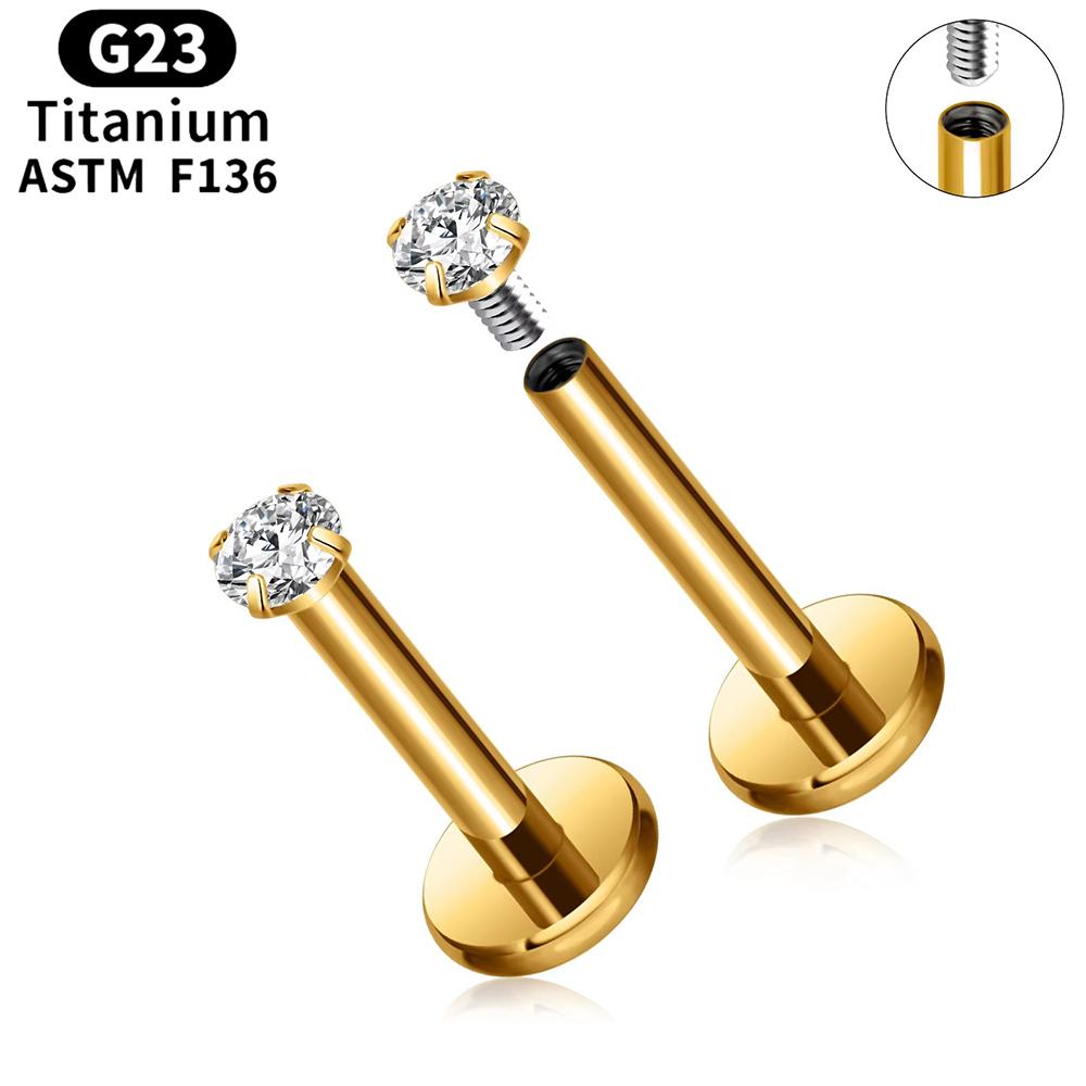 2pcs Titanium 16g Lip Labret Piercing Crystal Ball Monroe Lip Stud Helix Conch Tragus Cartilage Earrings 2/3/4mm CZ Body Jewelry