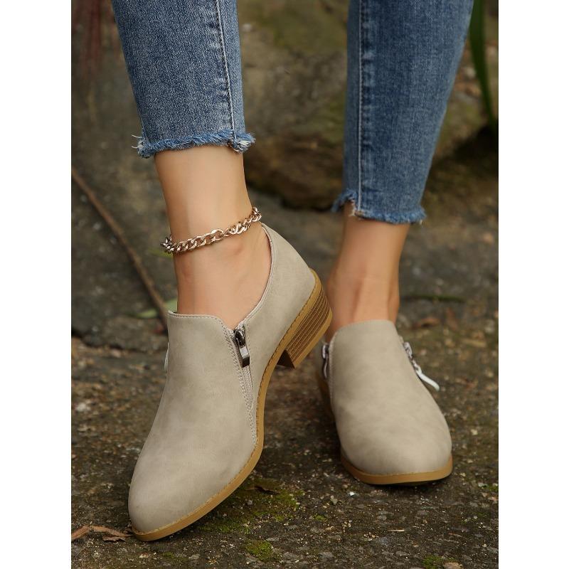 Women's Suede Martin Boots - Fall/Winter New Style Chunky Heel with Side Zipper Large Size 43 Women's Short Boots