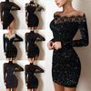 Damen Verzierte Silberne One-Shoulder Bodycon Schwarzes Abendkleid Ballkleid