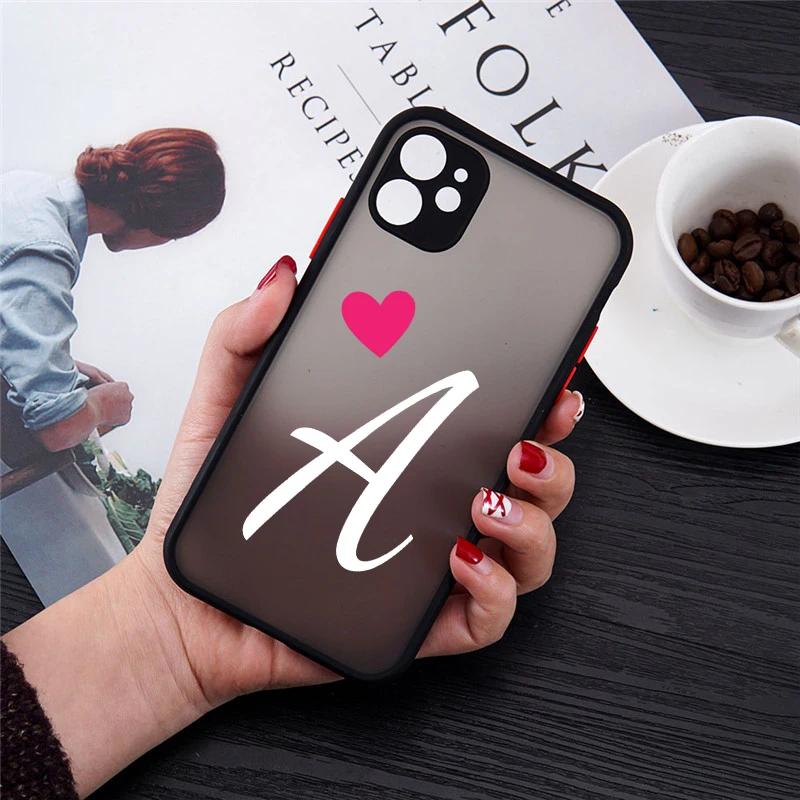 

Чехол для телефона с первой буквой A Z, сердечком любви, для пар, для iPhone 11 12 13 14 15 Pro Max Mini X XR XS 7 8 Plus, силиконовый чехол, Fundas For iphone 7 8 SE