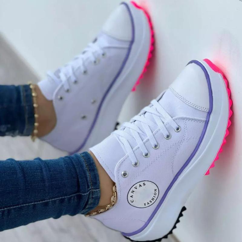 Scarpe di Tela Primavera Estate da Donna Moda Colore Caramella Sneakers con Zeppa Allacciatura Scarpe Singole da Donna Scarpe Piatte Casual da Donna