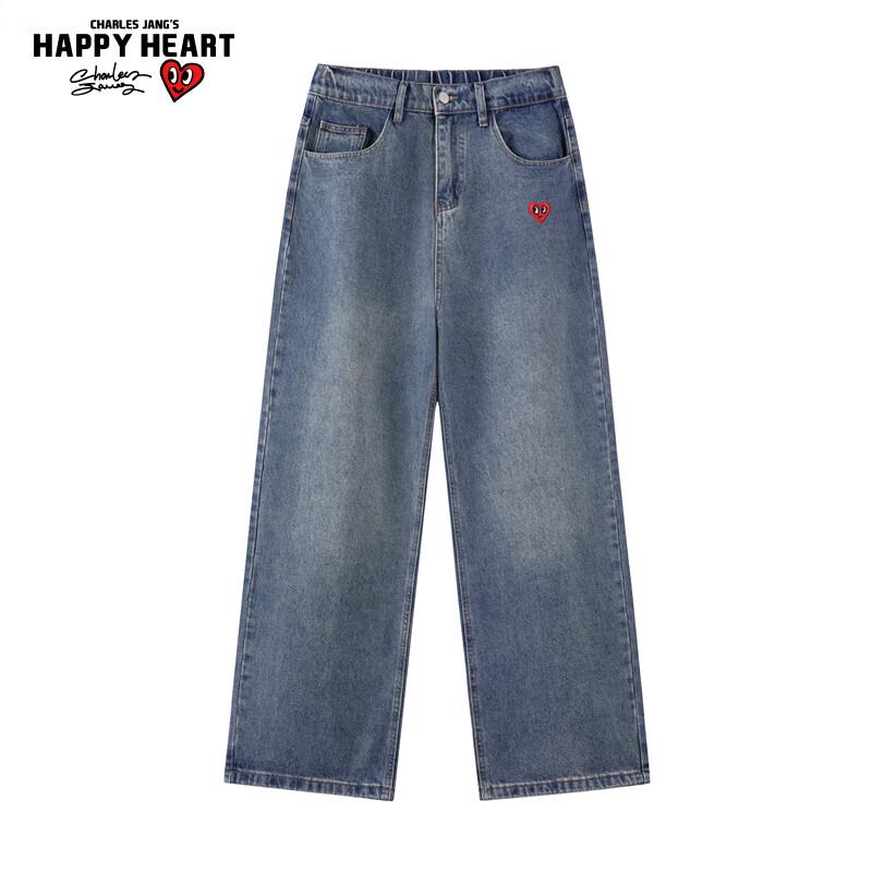 Мужские американские ретро выстиранные джинсы из денима с высокой посадкой и широкими штанинами M