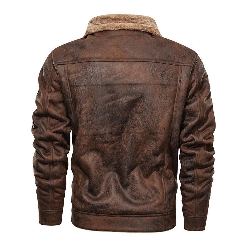 Mens Warm Fleece-Lined PU Leather Jacket Casual Motorcycle Pilot Style Outerwear