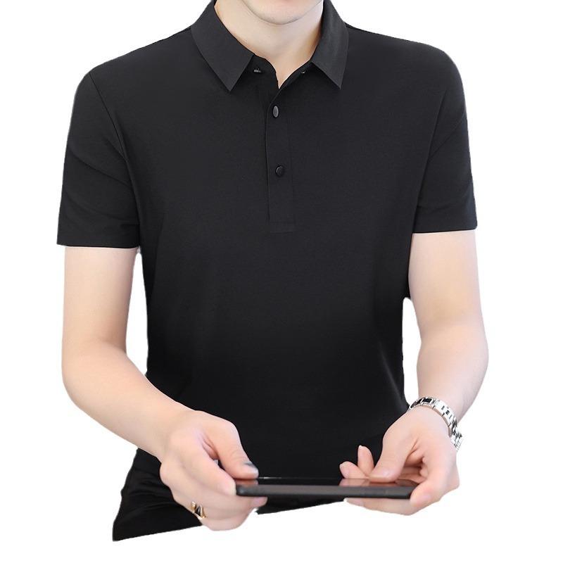 Trendy Ice Silk Short-Sleeved Polo Shirt, Men'S High-End Fashion Brand Lapel T-Shirt, Summer Dress Thin Top