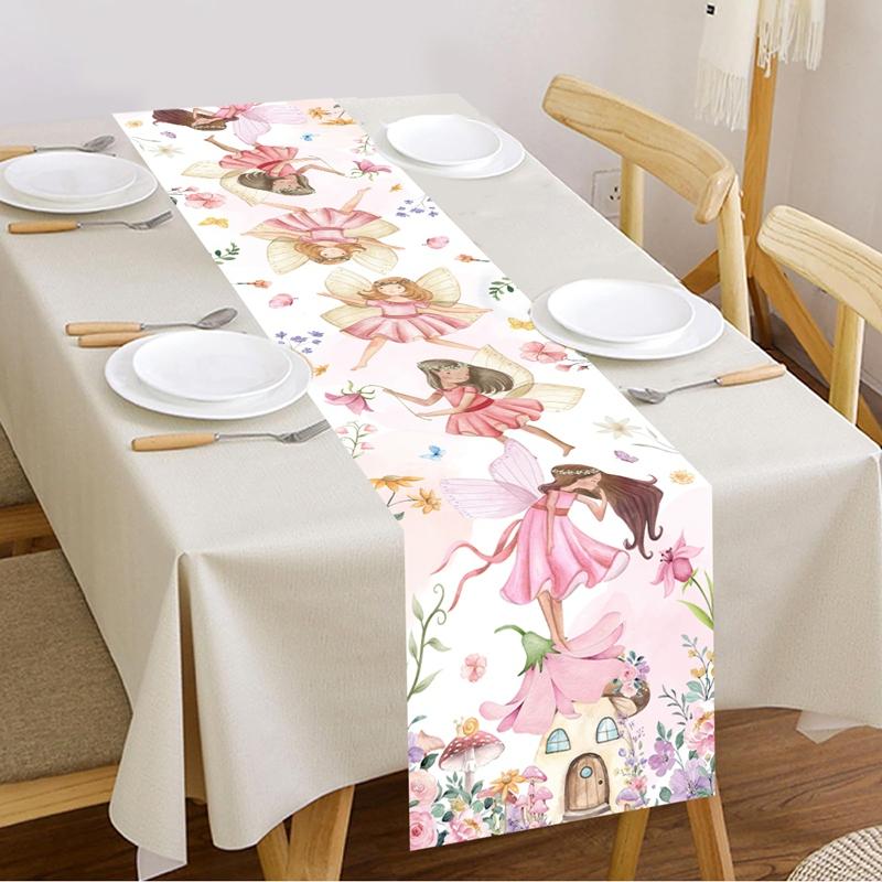 Cartoon Fairy Flower Pink Butterfly Flower Table Runner Wedding Decor Party Table Runners Kitchen Dining Table Cover Table Mats