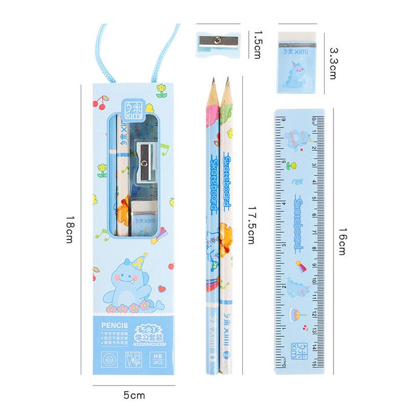 20Sets Portable Stationery Set Animal Cartoon Pencil Cute Ruler Children Pencil Sharpener Student Eraser School Supplies Gifts