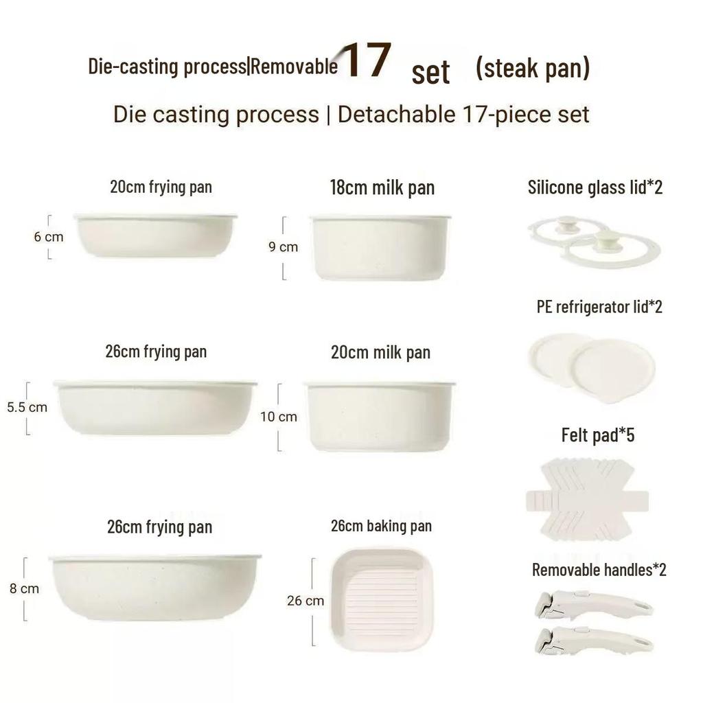 Detachable Handle Non-Stick Maifan Stone Cookware Set: Stir-Fry & Flat-Bottomed Pan for Induction Cookers.