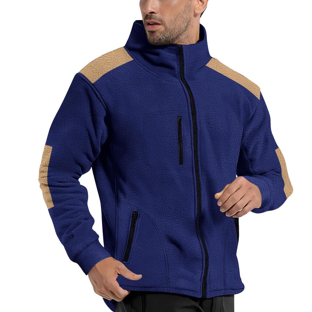 Jaqueta masculina casual de manga comprida com zíper e lapela