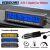 12-24V Car 3 In 1 Digital Inner & Outer Thermometer Display Car Battery Voltmeter & LCD Clock with Temperature Sensor Backlight