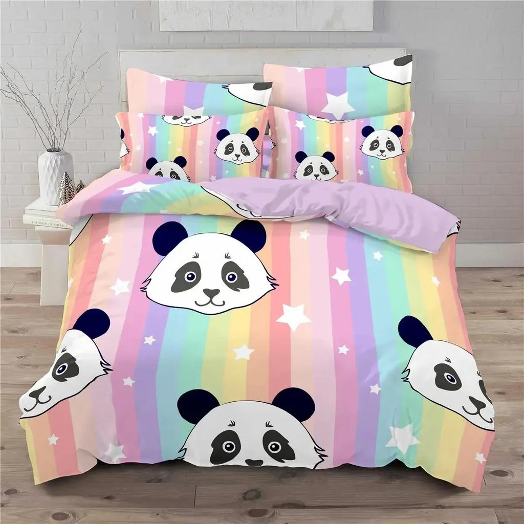 Cute Cartoon Panda Stars Comfortable Duvet Quilt Cover Pillowcase Bedding Set Children Bedroom Decoration Home Textile