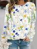 Camiseta feminina com estampa floral 3D pequena, elegante, de manga comprida, gola redonda, tops normais para férias, fim de semana, primavera e outono