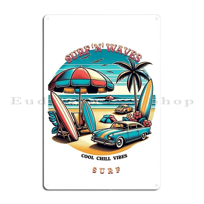 Its surfing Time Hawaii Vintage Ride The Wave Surfboard Ride Metal Wall Mural Plaques Customized Pub Decoration Tin Sign Poster