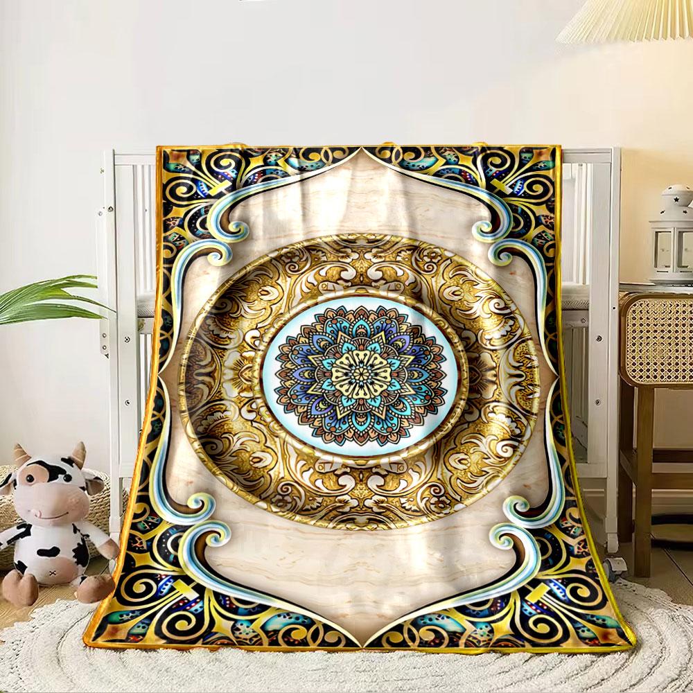 Mandala Floral Golden Blanket for All Seasons Blanket Lunch Break Throw Gift