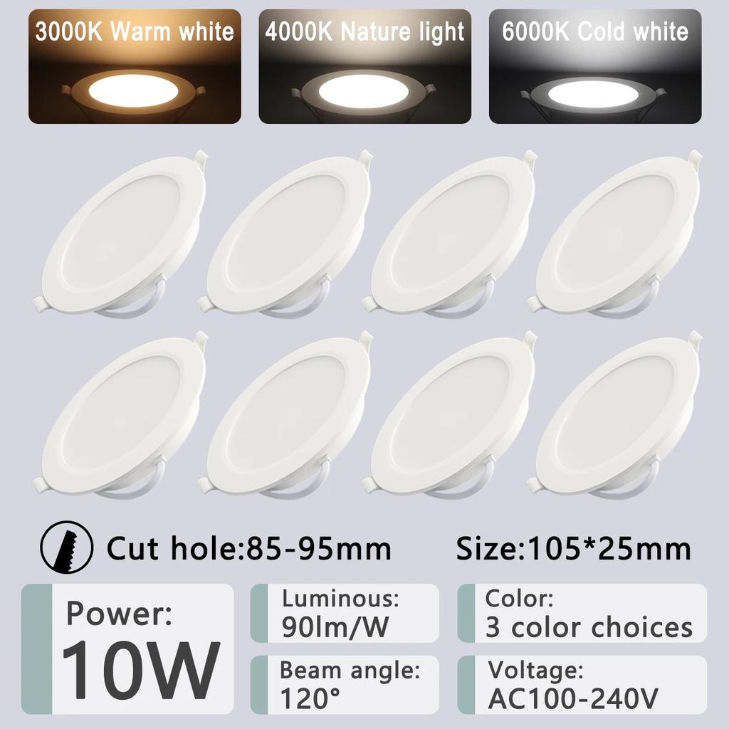 8Pack Recessed Led Downlight 3 4 5 6 8 Inch 3000K 4000K 6000K Round Led Panel Light 110V 220V 230V for Home Indoor Lighting