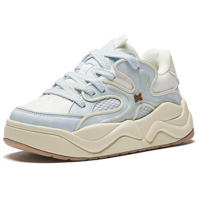 Xiaocanglan Fabric Synthetic Leather Versatile Trendy Non-Slip Wear-Resistant Low-Top Skate Shoes Women Sneaker Blue White 122448036-4
