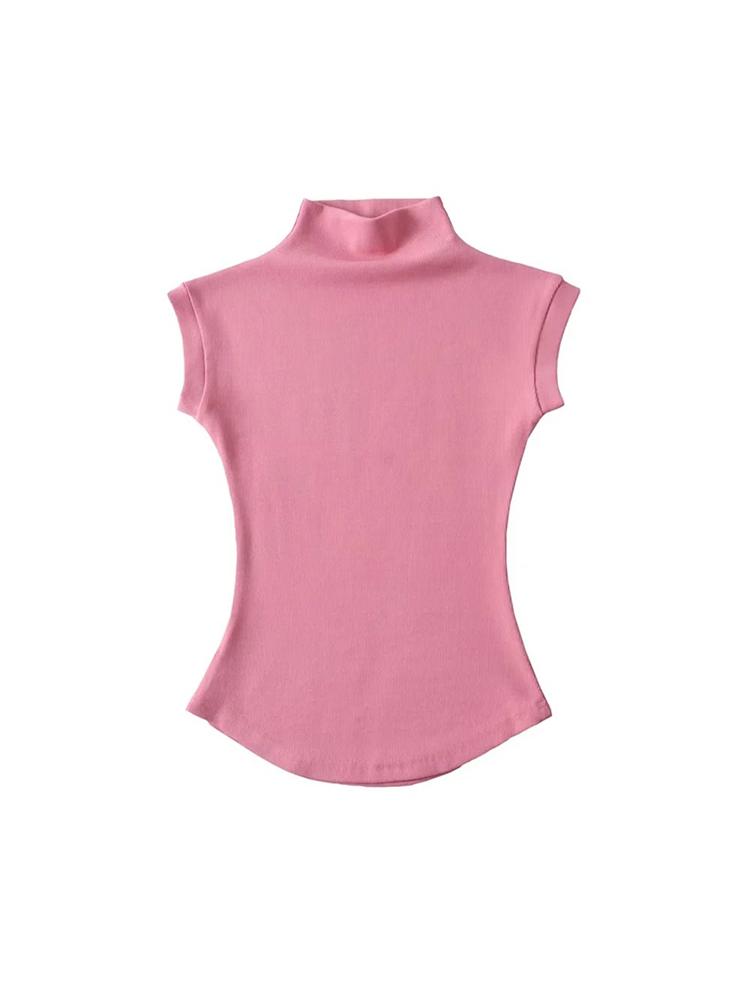 Sexy Turtleneck T-Shirts For Women Sleeveless Solid Slim Fit Pullovers Female Summer Fashion Casual Tees Shirts Basics Tees Chic