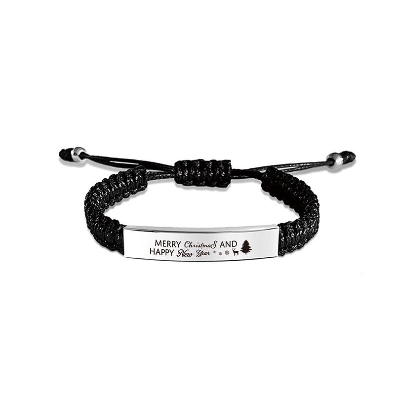 Christmas Handmade Woven Bracelet with Engraved Curved Stainless Steel Plate