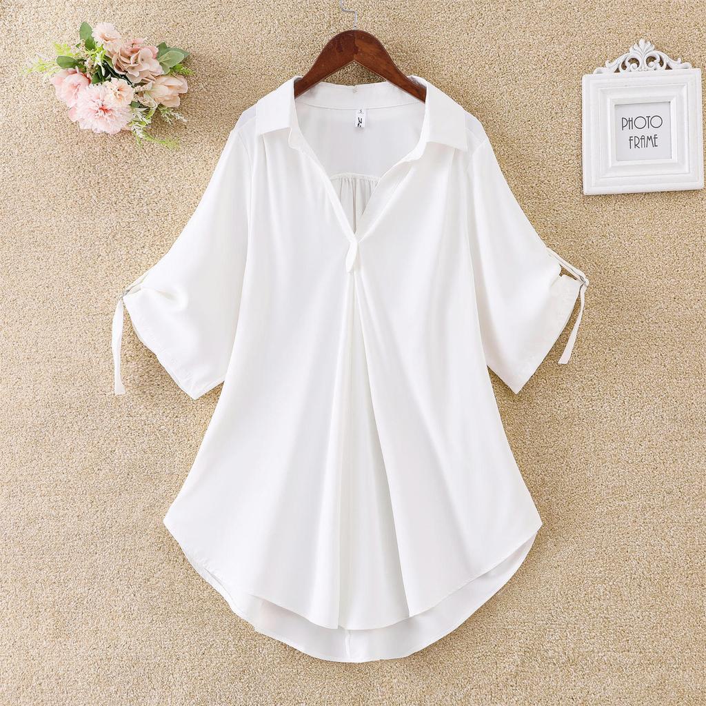 Medium To Long Short Sleeved Chiffon Shirt for Women Plus Size Loose Chiffon Shirt Top for Women