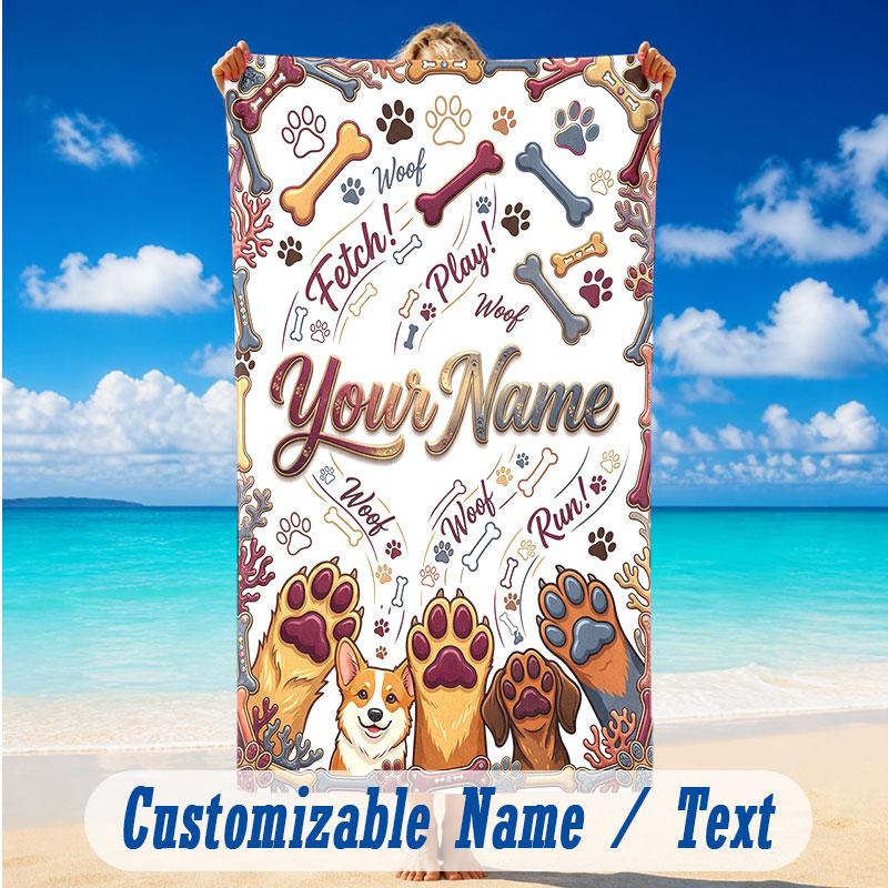 Dog Theme Beach Towel Personalized Custom Name & Text Soft Quick Dry Beach Towel for Swimming Travel