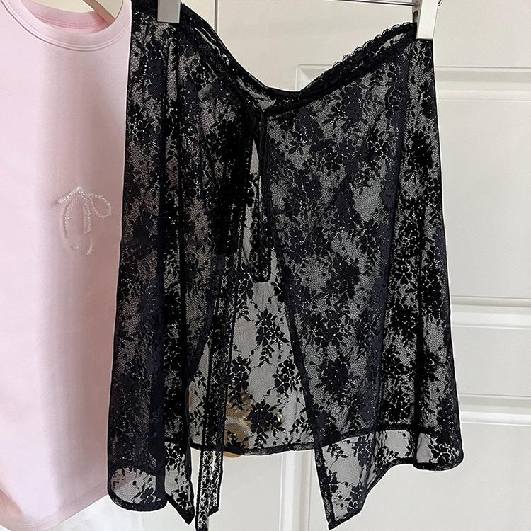 Elastic Lace Slack Stacking With Skirt Women'S High Quality Fresh And Sweet Fart Curtain Flower Apron