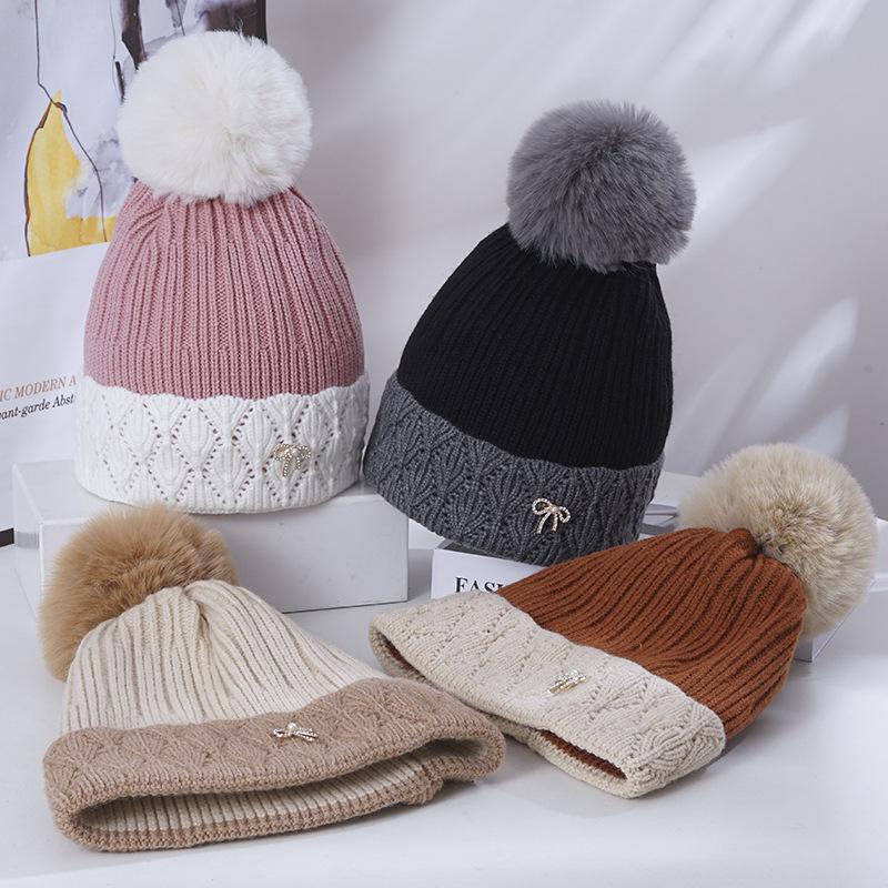 Women's Winter Warm Knitted Hat Korean Style Trendy Versatile Plus Velvet Thickened Windproof Ear Protection Wool Hat