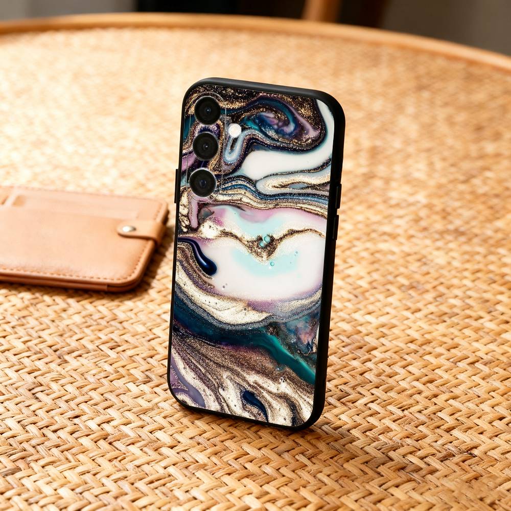 G-Glitter Art Marble Pattern Phone Case For Samsung  A73,72,71,A52,51,40,41,A22,A32,31,A13, Soft Black Shell