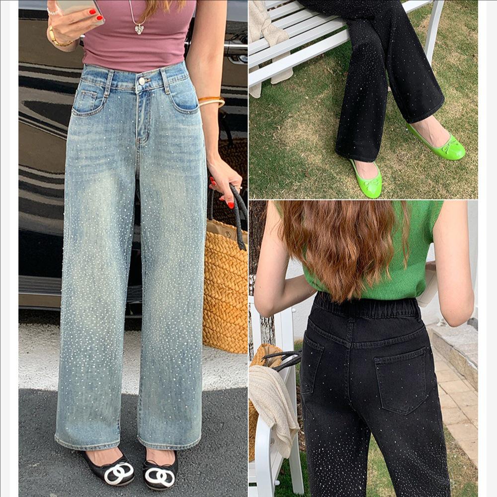 

S41 Plus Size Women s Slimming Cigarette Straight Leg Jeans with Hot Drill Details - 2026 Spring Fashion, Floor Length, Age-Reducing Design 3XL (Recommended 80-90 kg)