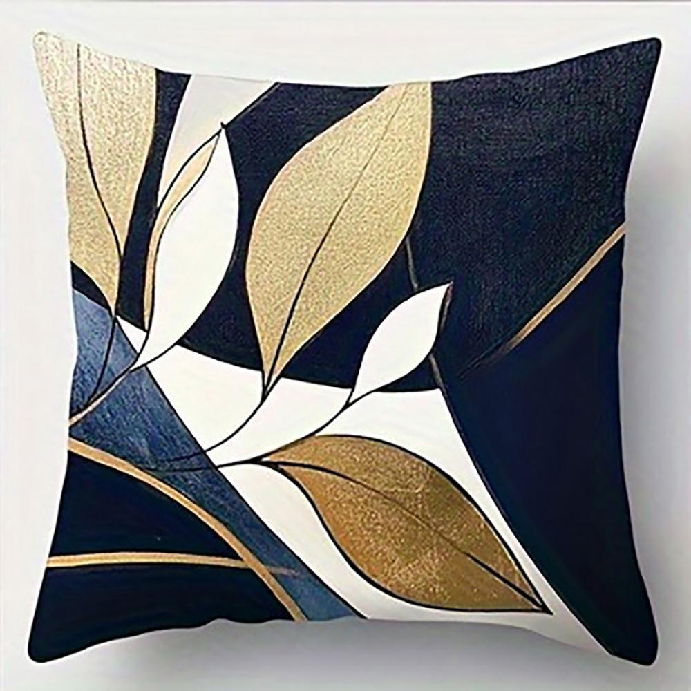 

Blue & Gold Leaf Pattern PillowcaseSuitable for sofa car bedroom decorative cushion cover pillow cover 16x16Inch