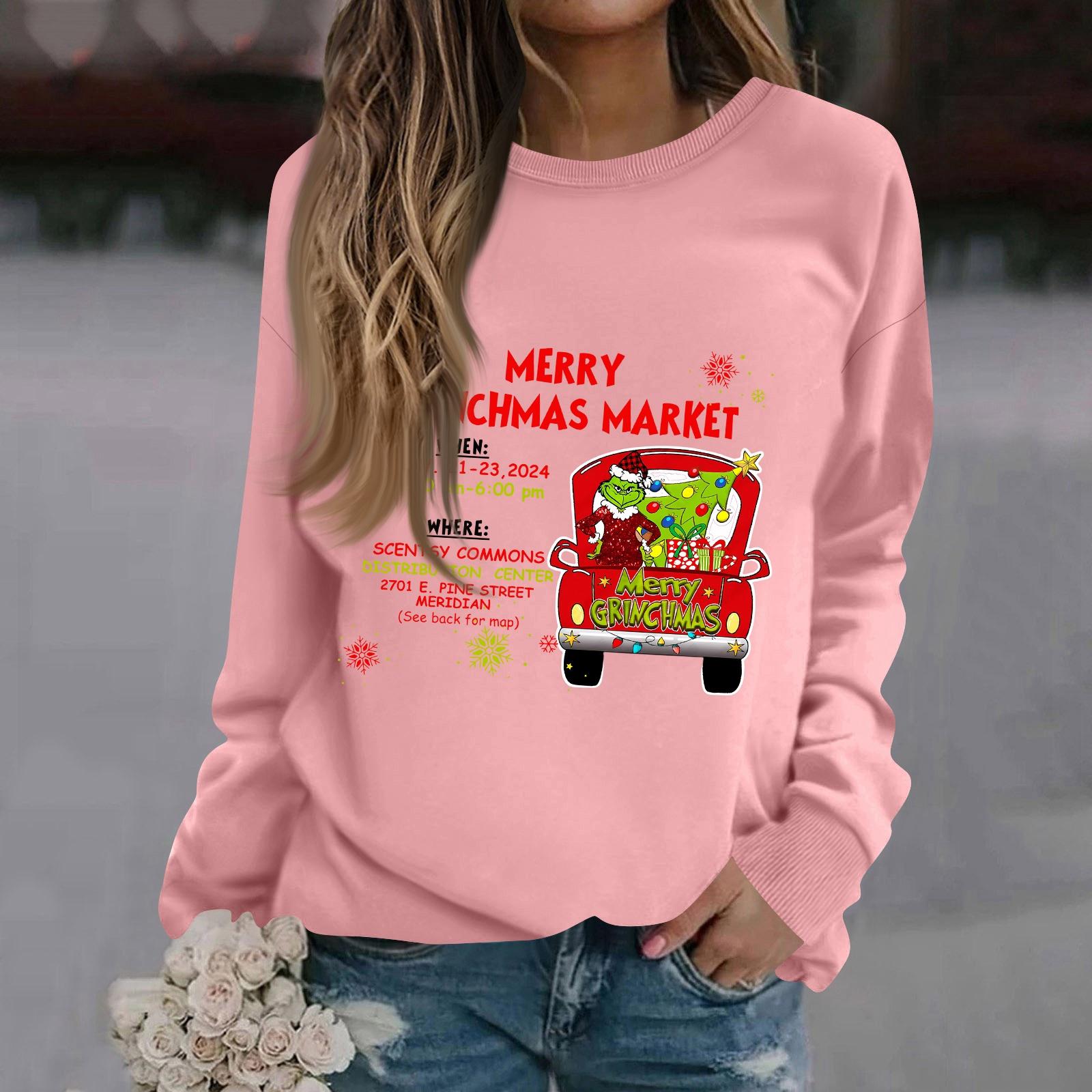 

Женская модная повседневная толстовка с длинным рукавом, однотонная, с рождественским принтом, с круглым вырезом L