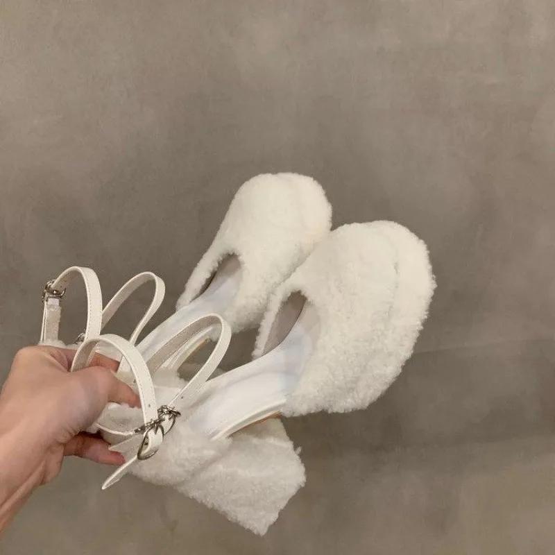 

Fashion Shoes for Women 2025 Fashion Buckle Women s Pumps Winter Round Toe Solid Sexy Dress Chunky Heels Shallow Plus Velvet Shoes 39 белый
