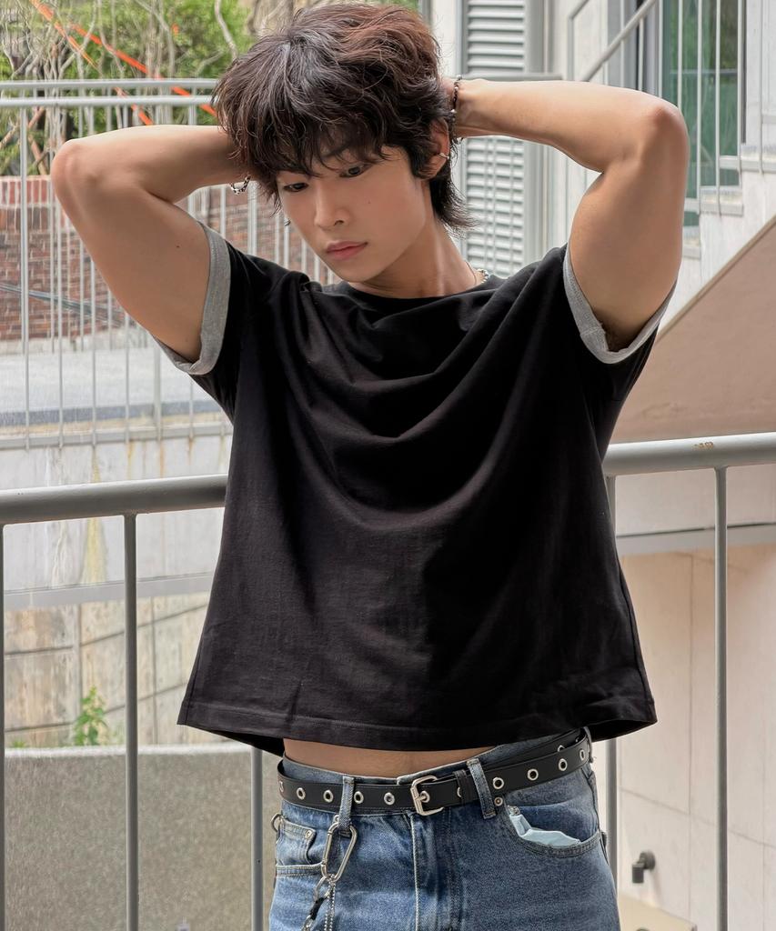SIGNATURE Summer Crop Color Block Roll-Up Short Sleeve T-Shirt [2 Colors]