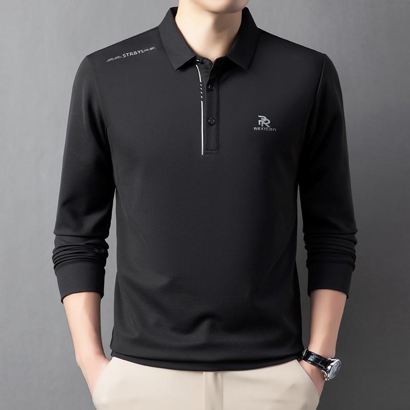New Lapel Men's Polo Shirt Casual Long-sleeved T-shirt Autumn Young Seamless Bottoming Shirt Solid Color Dad Dress.
