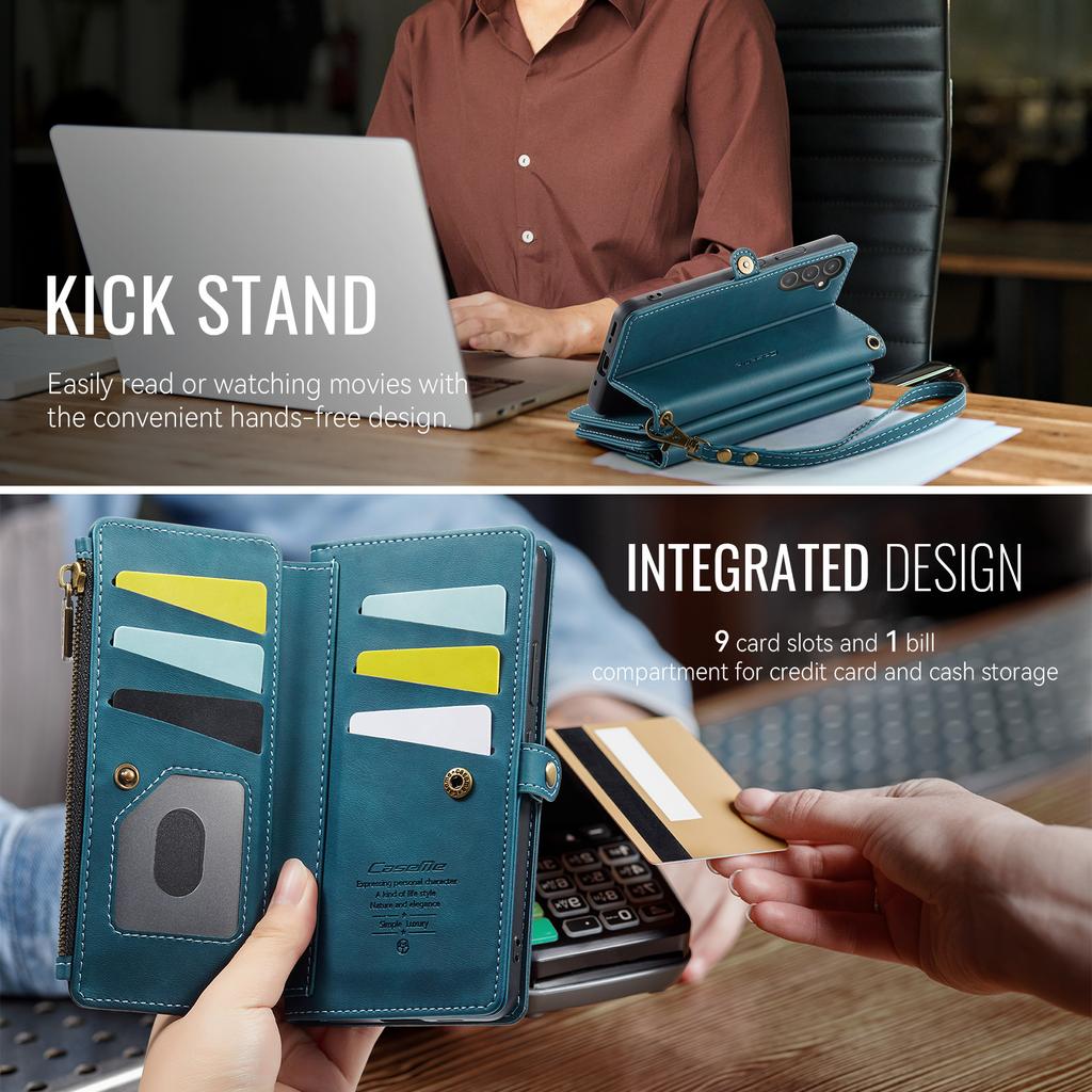 For Samsung Galaxy A54 5G Case CASEME C39 RFID Blocking Zipper Wallet Stand Leather Cover with Strap