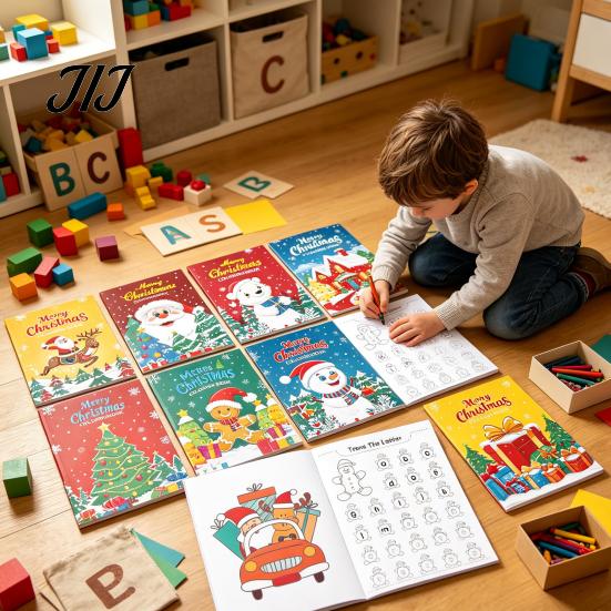 Stocking Stuffers for Kids 8PCS Christmas Themed Coloring Book, Educational Activities Thickened Paper Fun Pages Parties Craft Supplies, Creative