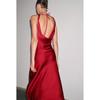 Spring and Summer A- line Asymmetric Hem Draped V Neck Wide Shoulder Strap Silk Satin Texture Length Dress 2590987