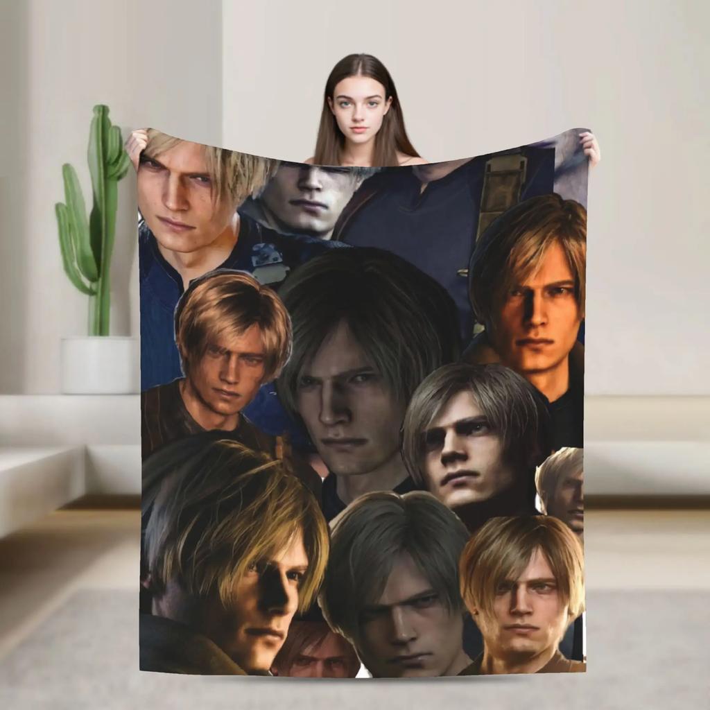 Warm Soft Flannel Throw Blanket for Kids Boys Girls Airplane Travel Leon Kennedy Resident Evil Design Funny Sofa Bed Cover Beds