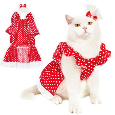 Red Polka Dot Dress For Pet Cat Clothes Sweet Suspenders Cats Clothing for Small Dogs Summer Skirts Princess Dress Pet
